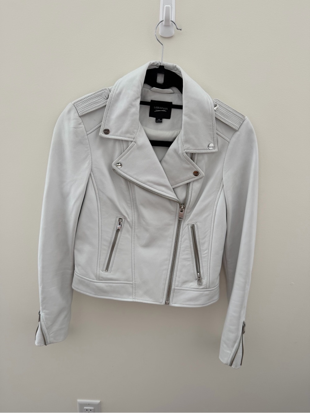 Lamarque White Leather Moto Jacket